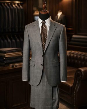 Our client looked stylish in a grey pinstripe three-piece suit